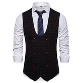 Slim Fit Plaid Double Breasted Vest Black