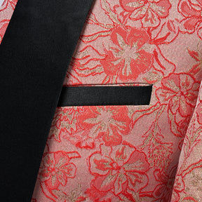 Men's Shawl Collar Print Suit 3-Piece Dress Suit Pink