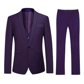 3-Piece Slim Fit Classic Casual Violet Purple Suit