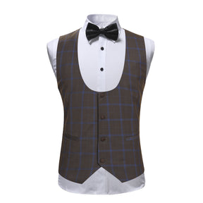 3-Piece Slim Fit Casual Plaid Suit Brown