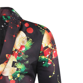 Men's 3-piece Christmas Light Christmas Print Suit Black
