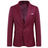 Mens Solid Color One Button Single Breasted Blazer Wine Red