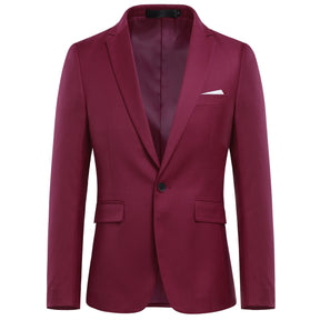 Mens Solid Color One Button Single Breasted Blazer Wine Red