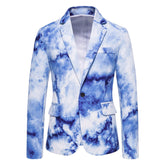 Men's Printed Lapel Collar One Button Blazer Blue