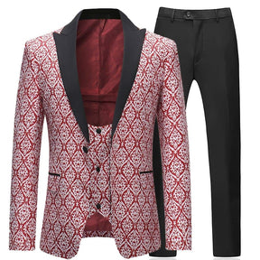 3-Piece Slim Fit Paisley Maroon Suit Print Suit