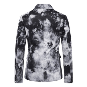 Men's Printed Lapel Collar One Button Blazer Black