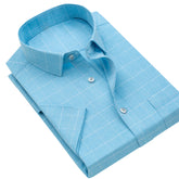 Men's Plaid Square Collar Short Sleeve Shirt Fresh Green