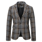 Men's Autumn Plaid Jacket One Button Casual Blazer Grey
