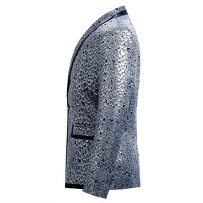 2-Piece Slim Fit Fish Scales Silver Sequin Suit