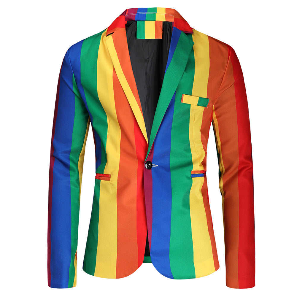 2 Piece Men's Stripe Colorblock Rainbow Celebration Suit