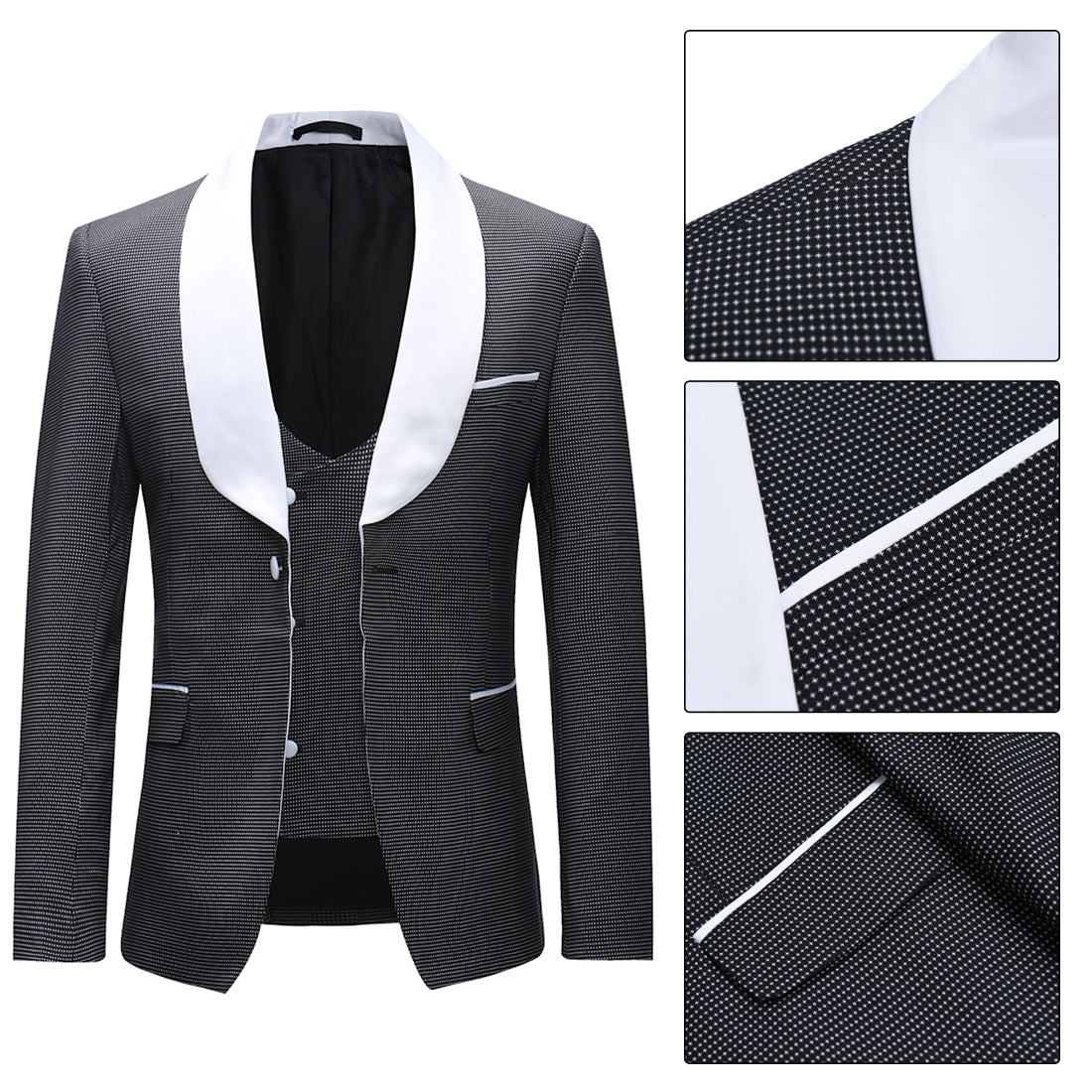 3-Piece Slim Fit Houndstooth Suit Black