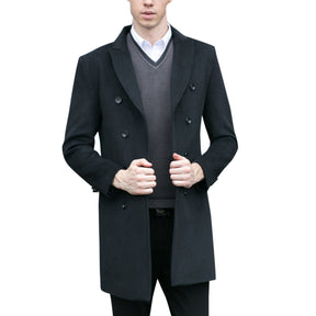 Men's Solid Color Double Breasted Lapel Coat Black