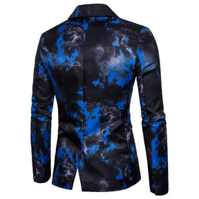 Slim Fit Flame Print Blue Blazer