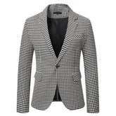 Men's Autumn Jacket Houndstooth One Button Casual Blazer