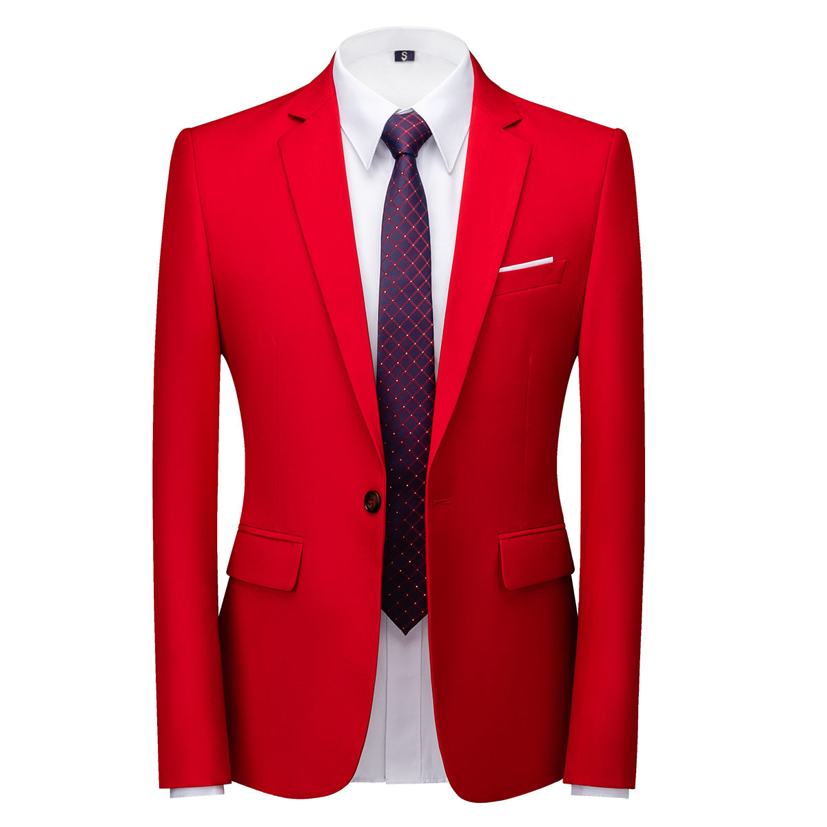 Men's Two-Button Back Slit Lapel Collar 3-Piece Suit Red