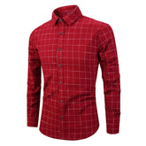 Slim Fit Plaid Cotton Shirt Red
