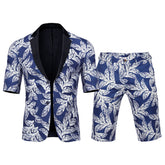 Dark Blue Japanese Leaf Printed Summer Suit