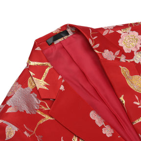 Men's One Button Notched Lapel Embroidered Blazer Red