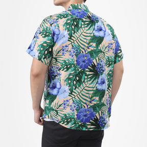 Purple Flower & Green Leaf Print Shirt
