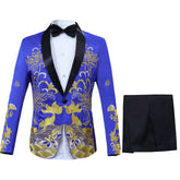 Two Piece Slim Fit Suit Embroidery Blue Suit