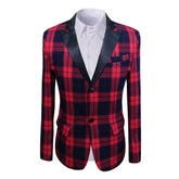 Red Plaid Blazer Slim Fit Tuxedo Blazer