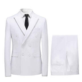 3-Piece Mens Solid Color Two-Button Double-Breasted Suit Set White