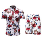 2-Piece Hawaii Red Floral Print Style Summer Suit White