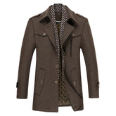 Men's Thick Solid Color Lapel Casual Coat Cotton Coffee