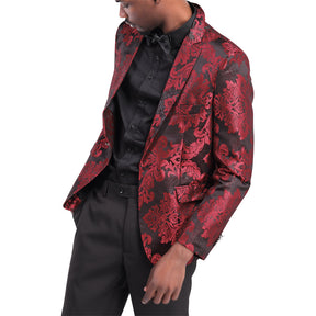 Red Flower Jacquard Print Blazer Slim Fit Casual Jacket