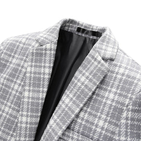 Men's Autumn One Button Casual Plaid Jacket Light Grey