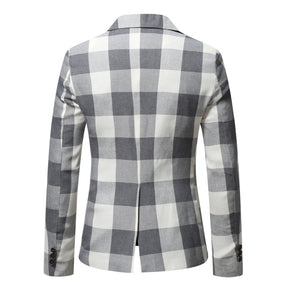 Men's Autumn Plaid Jacket One Button Casual Blazer White