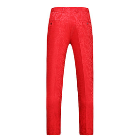 Men's Color Block Print Double Breasted Suit Red