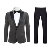 Slim Fit 2-Piece Grey Pleuche Velvet Tuxedo Suit