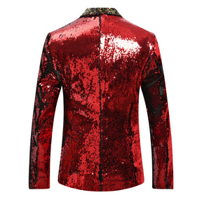 Red & Black Shawl Collar Sequins Dance Party Jacket