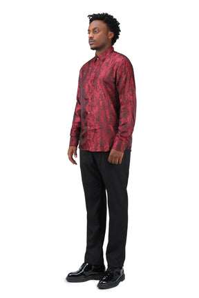 Slim Fit Embroidered Maroon Paisley Shirt