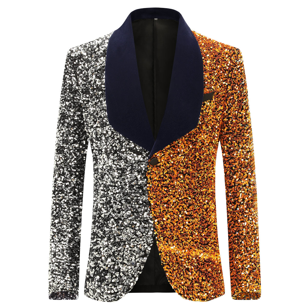 Mens Lapel Sequins One Button Silver & Gold Suit Blazer