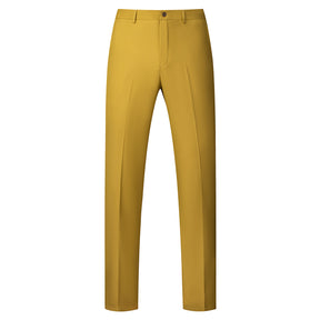 Men's Two-Button Back Slit Lapel Collar 3-Piece Suit Straw Yellow