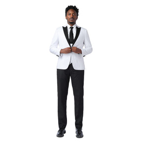 3 Piece Men's Suits One Button Slim Fit Peaked Lapel Tuxedo White