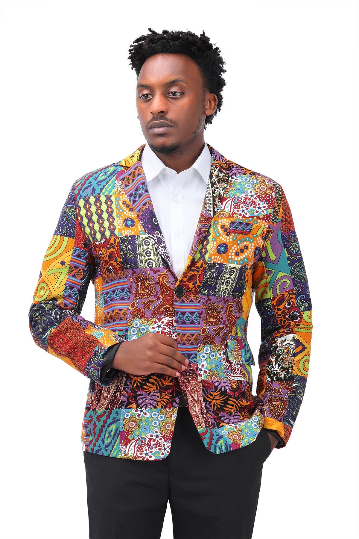 Mens Suit Jacket Floral Printed Casual Blazer Coat Canvas
