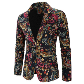 2-Piece Men's Button Mid-Slit Cashew Flower Suit