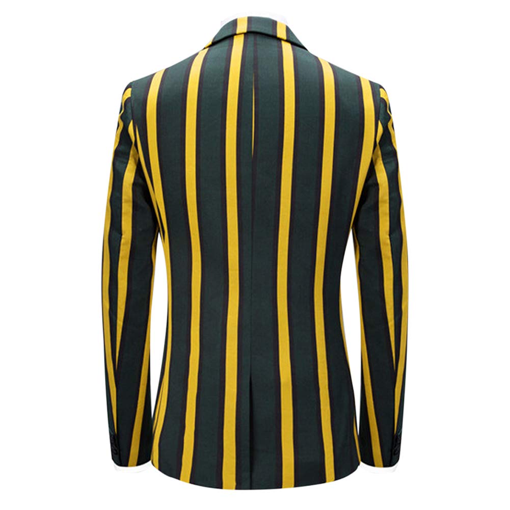 Mens Yellow & Green Striped 3 Piece Suit Slim Fit Tuxedo Blazer Jacket Pants Vest Set