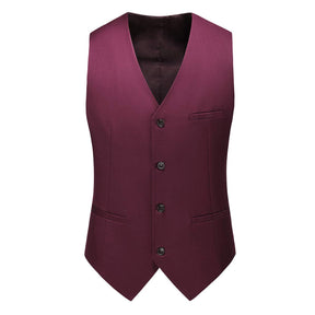 Mens 3 Piece Dress Suit Formal Casual Tux Vest Trousers Wine Red