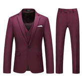 Mens 3 Piece Dress Suit Formal Casual Tux Vest Trousers Wine Red