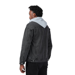 Men's Hooded Single Breasted Denim Jacket Medium Grey