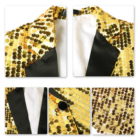 Mens Gold Sequin Show Slim Fit Vest