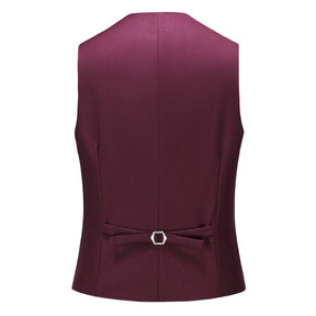 Mens 3 Piece Dress Suit Formal Casual Tux Vest Trousers Wine Red