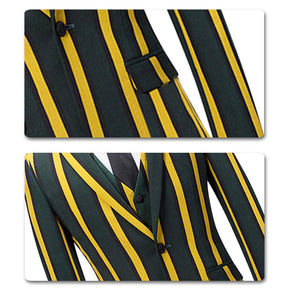 Mens Yellow & Green Striped 3 Piece Suit Slim Fit Tuxedo Blazer Jacket Pants Vest Set