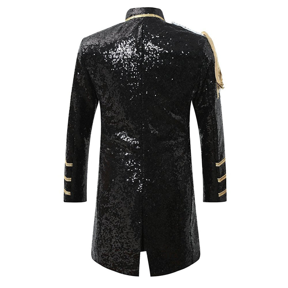 Party Coats Slim Fit Black Sequin Robe