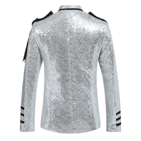 Silver Costume Sequins Blazer Prom Vintage Jacket