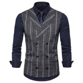 Slim Fit Stripe Vest Double Breasted Black